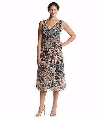 Kasper - V Neck Printed Throughout Tea Length Dress 10569326SC