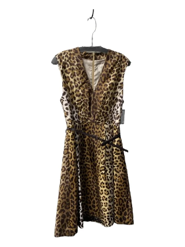 Kate Spade New York Size 10 Brown & Cream Silk V Neck Sleeve Application Dress