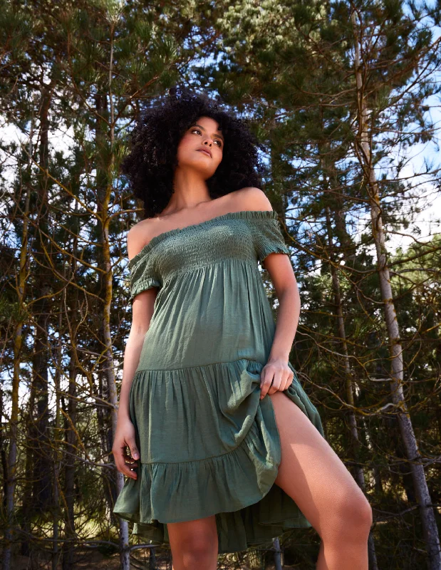 Bardot Shirred Neck Line Floaty Dress