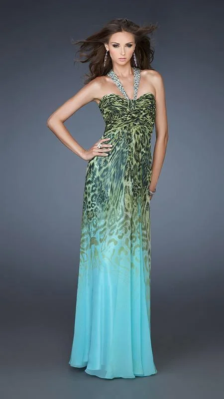 La Femme - Strappy Printed Evening Dress 18436