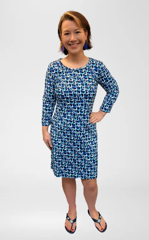 Lulu B Blue Maze 3/4 Sleeve Travel Dress