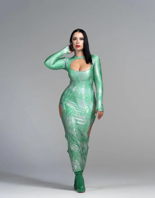 Michele Lopez Goddess Green Cut Out Kellie Dress