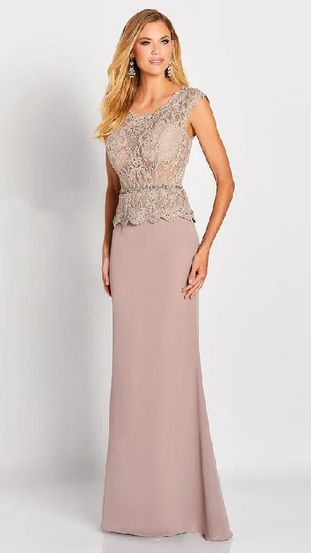 Mon Cheri - 119654SC Cap Sleeve Lace Peplum Sheath Dress