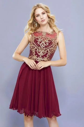 Nox Anabel - 6321SC Gilt-Lace Appliqued A-Line Dress