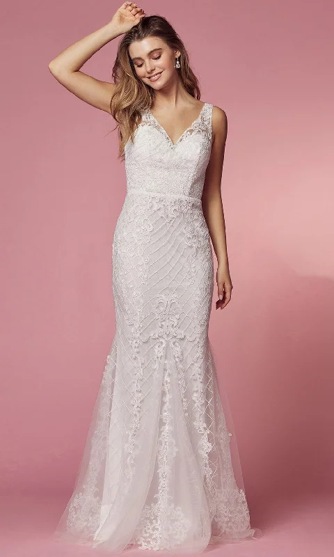Nox Anabel Bridal - A398W Deep V-Neck Tulle Mermaid Dress