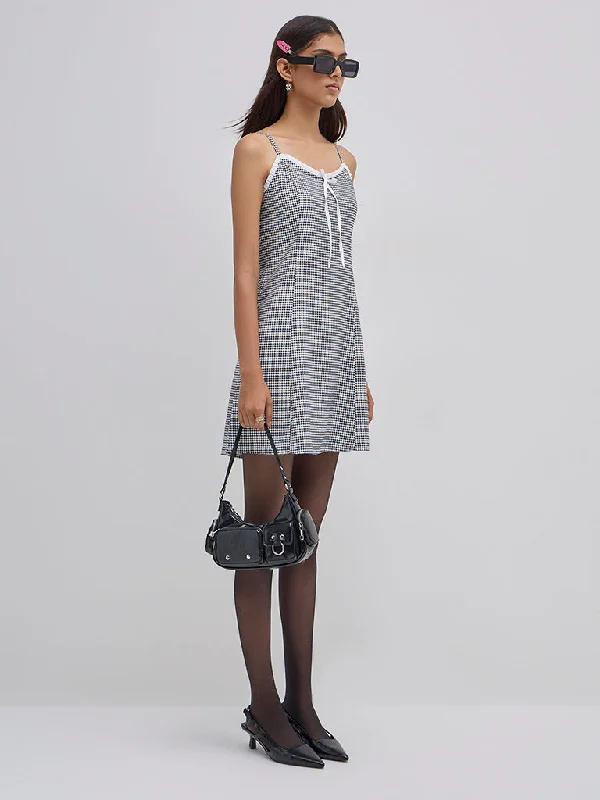 Nuon Black Checkered A-Line Dress