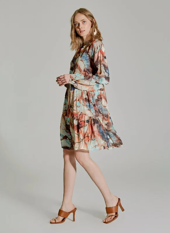 Patterned Buttoned  Colorful Dress