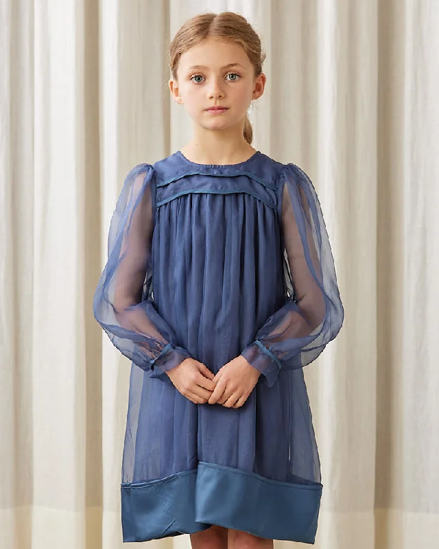 PETITE AMALIE "A Cinderella Story" Organza Baby Doll Dress with Satin Hem in Navy