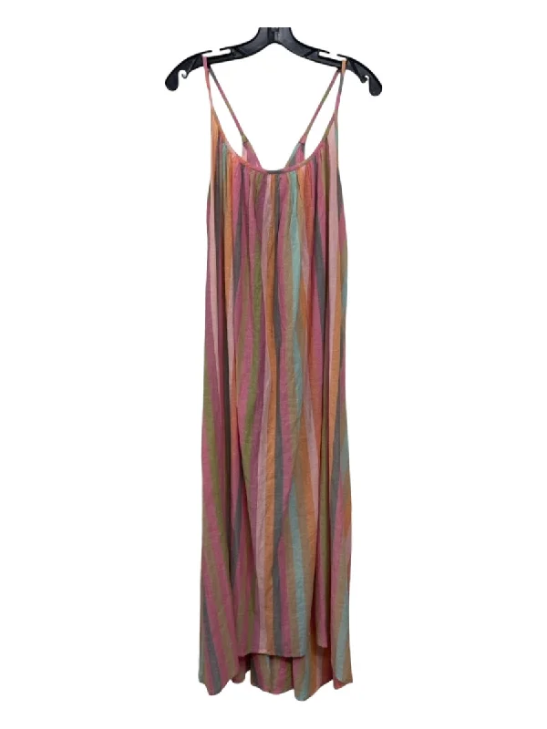 Pink Chicken Size XS Pink, Blue, Green Cotton Vertical Stripes Tie Back Dress