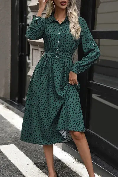 Blue Zone Planet |  Polka Dot Tied Button Up Dress