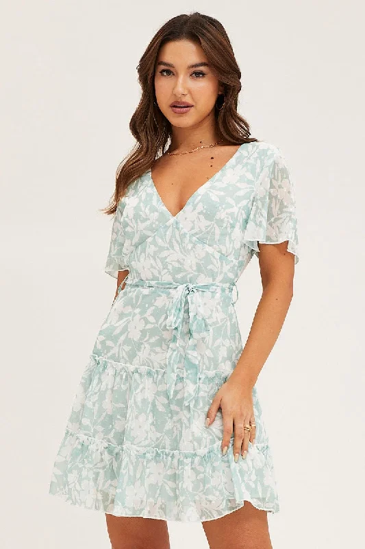 Print Frill Hem Skater Dress