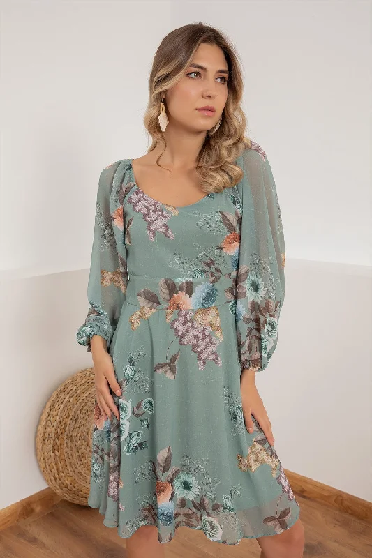 Square Collar Rose Pattern Dress