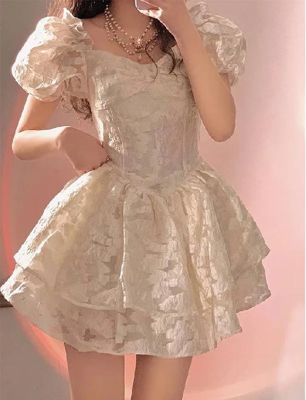 Sweet and Spicy Square Neck Puff Sleeve Princess Windy Dress