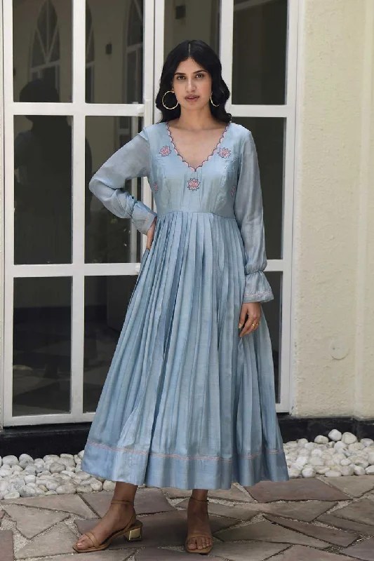 Carolina Blue Embroidered Silk Dress