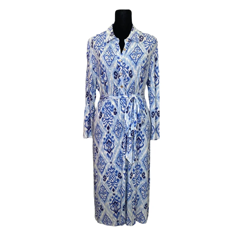 Tori Richard Blue Ikat Belted Dress