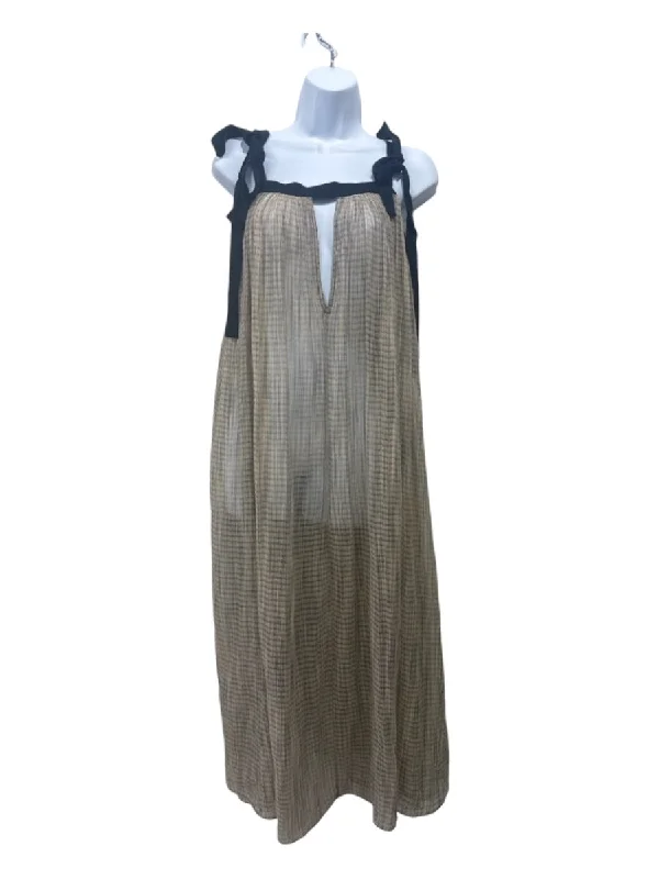 Ulla Johnson Size L Cream & Black Silk & Cotton Gauze Ribbon Straps Dress