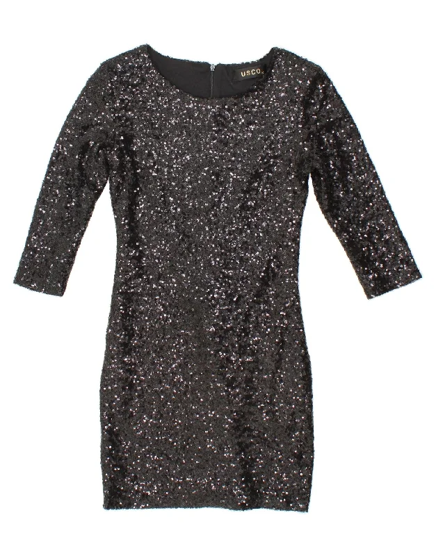 USCO Womens 3/4 Sleeve Sequin Sheath Dress UK 10 Small Black