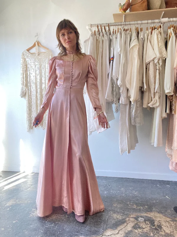 Vintage Pink Silk Victorian Nightgown Bed Jacket Dress