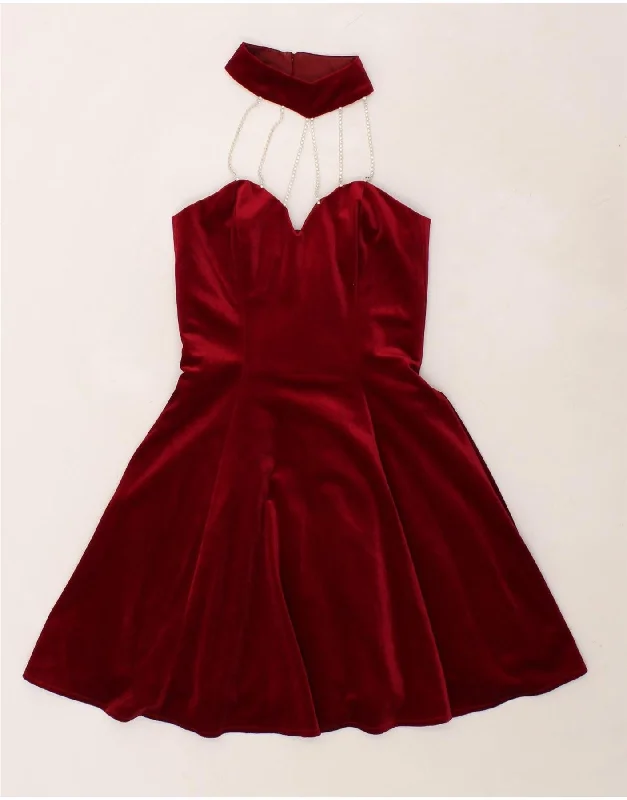 VINTAGE Womens Halter Dress UK 8 Small  Maroon Polyester