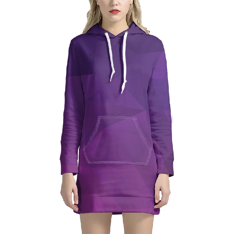 Violet Polygonal Geometric Print Pullover Hoodie Dress