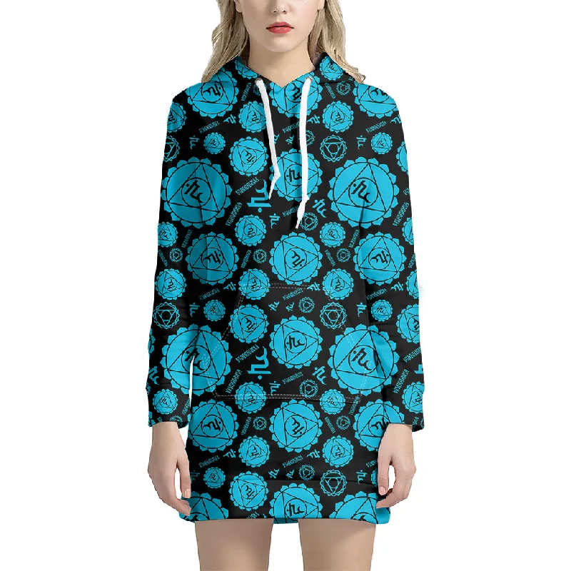 Vishuddha Chakra Pattern Print Pullover Hoodie Dress