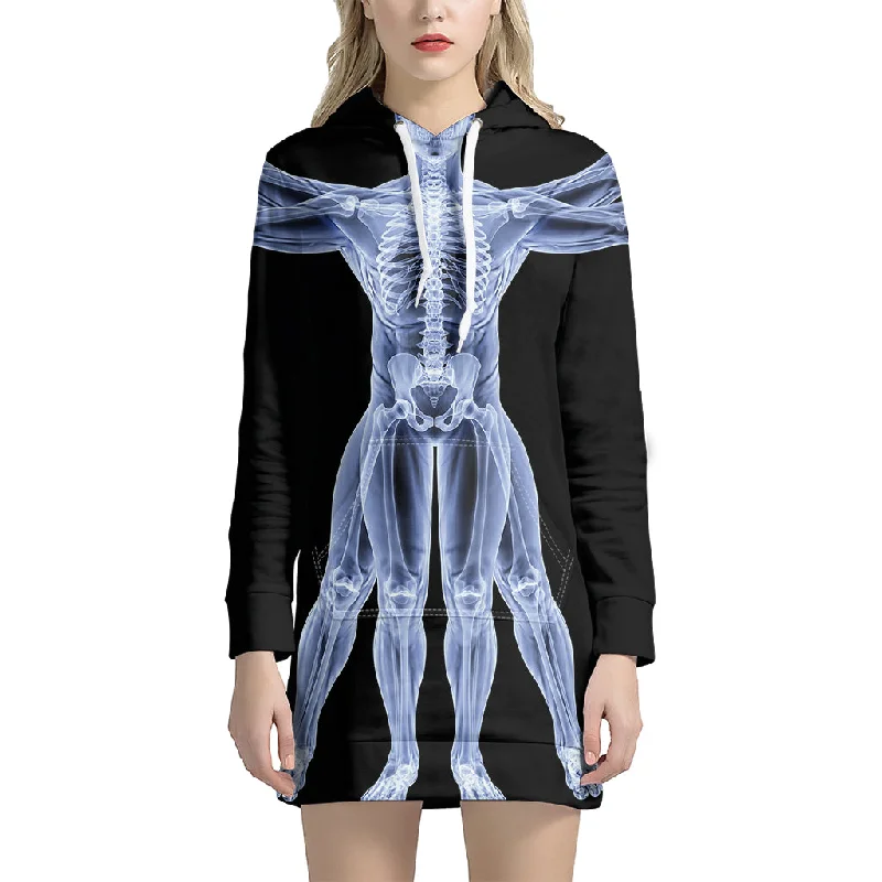 Vitruvian Man X-Ray Print Pullover Hoodie Dress