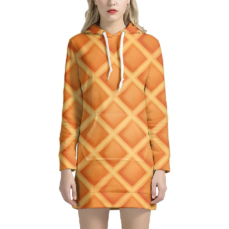 Waffle Print Pullover Hoodie Dress