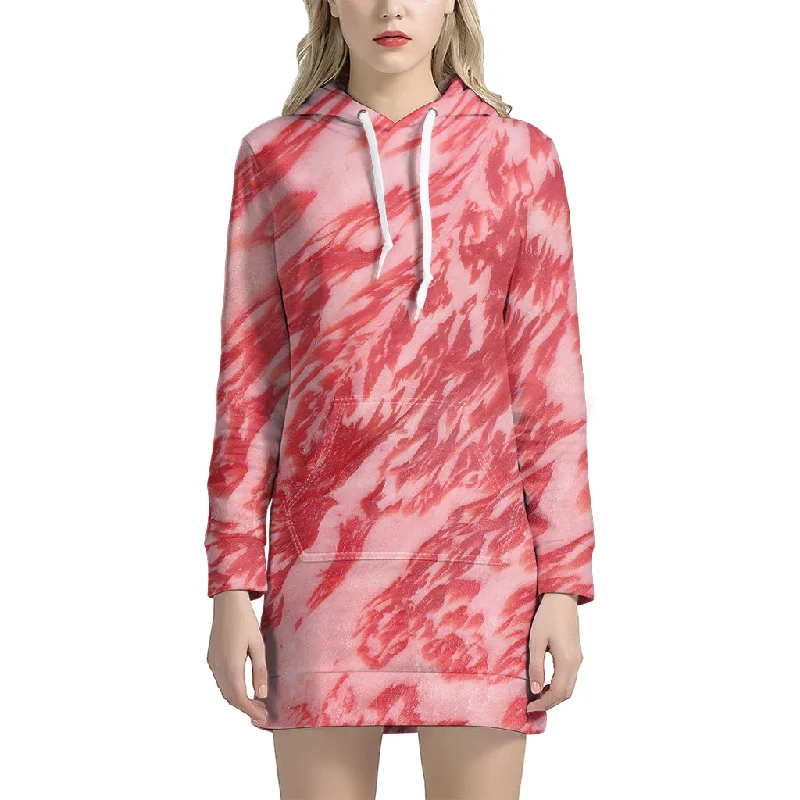 Wagyu Beef Meat Print Pullover Hoodie Dress