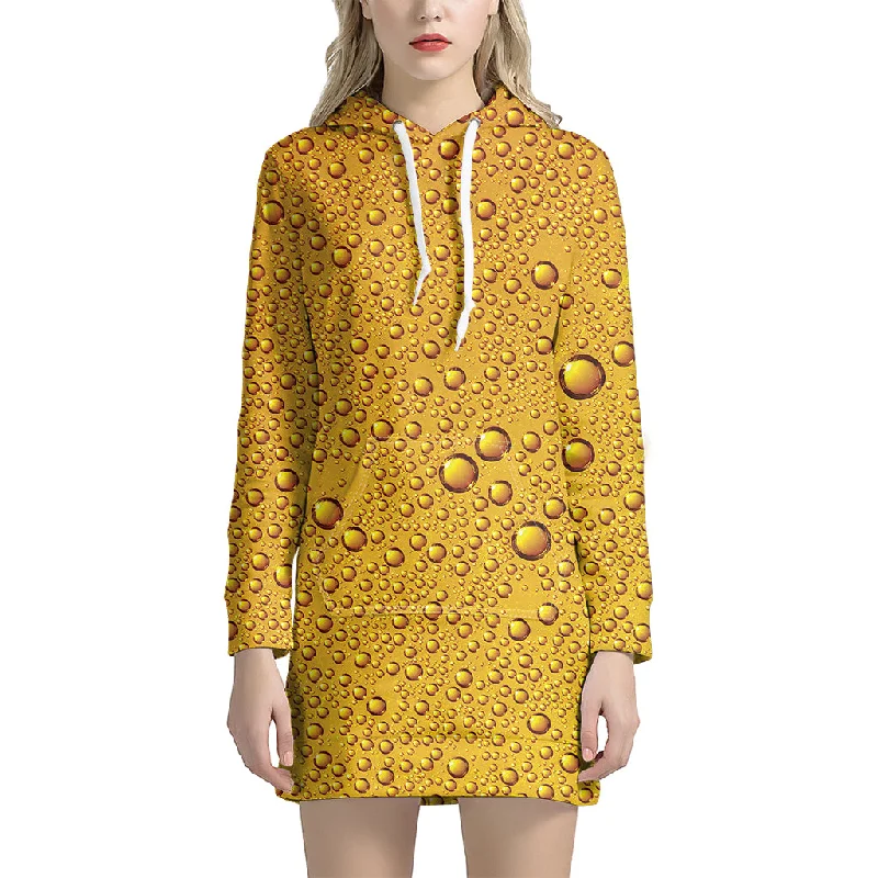 Water Drops On Beer Print Pullover Hoodie Dress