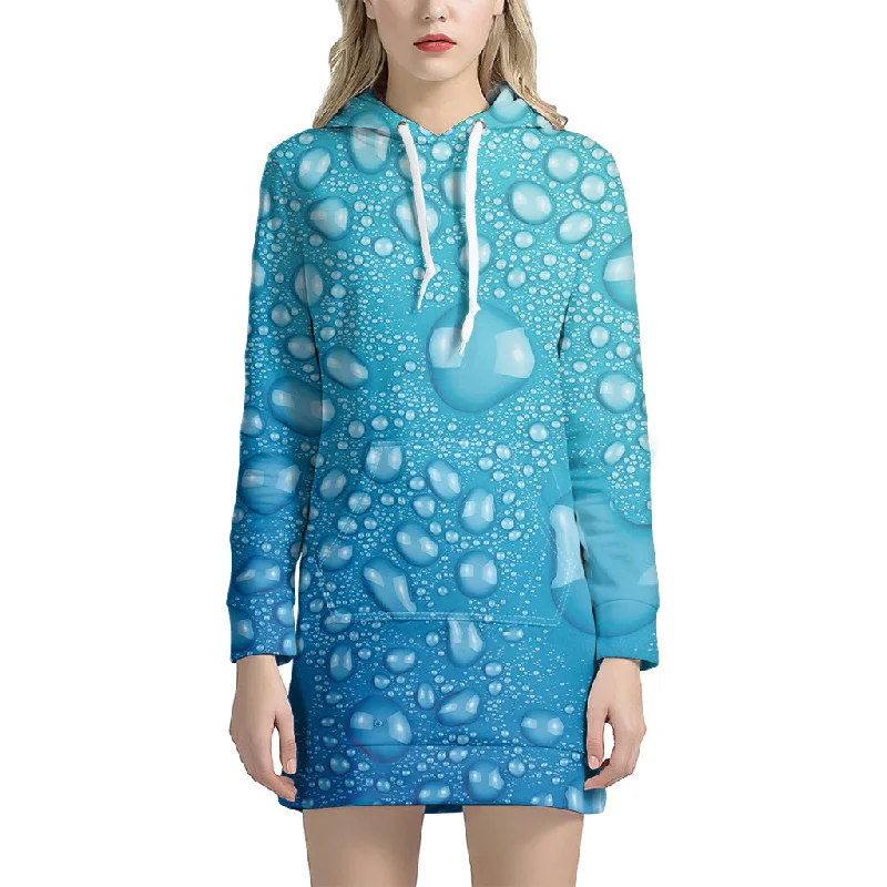 Water Drops Print Pullover Hoodie Dress