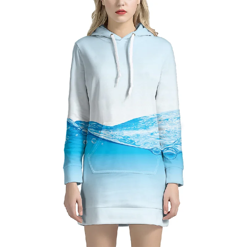 Water Wave Print Pullover Hoodie Dress