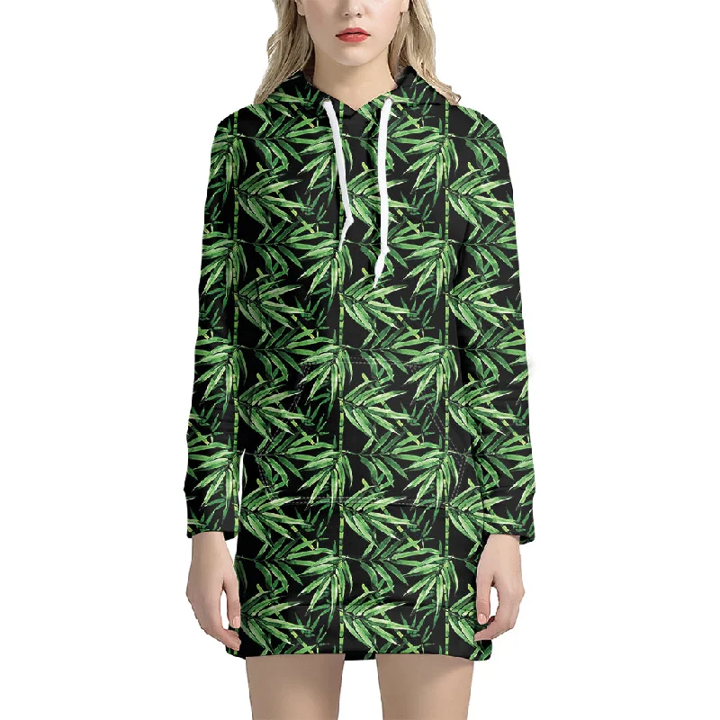 Watercolor Bamboo Pattern Print Pullover Hoodie Dress