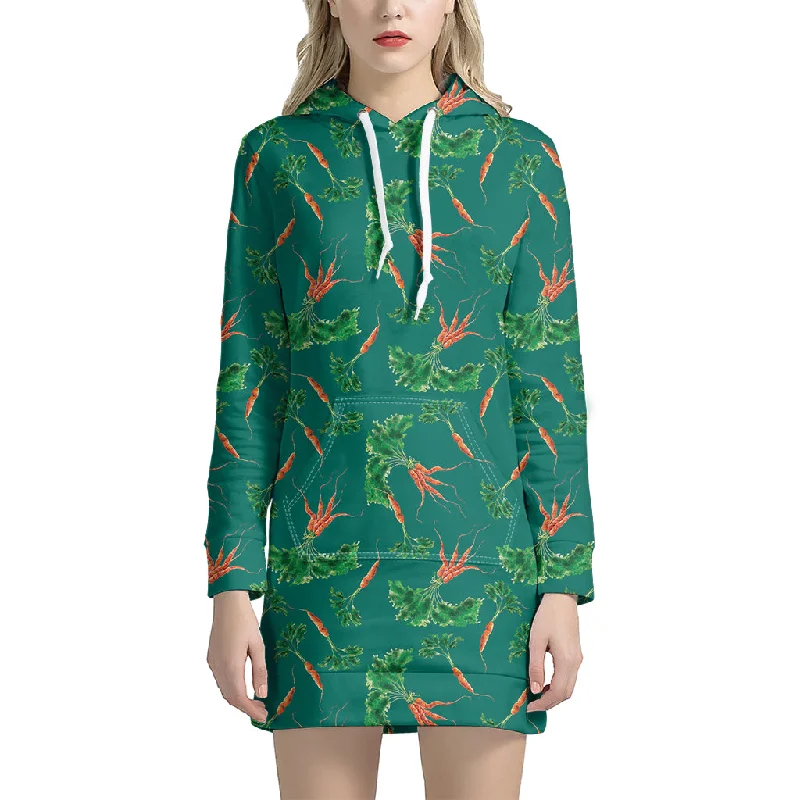 Watercolor Carrot Pattern Print Pullover Hoodie Dress