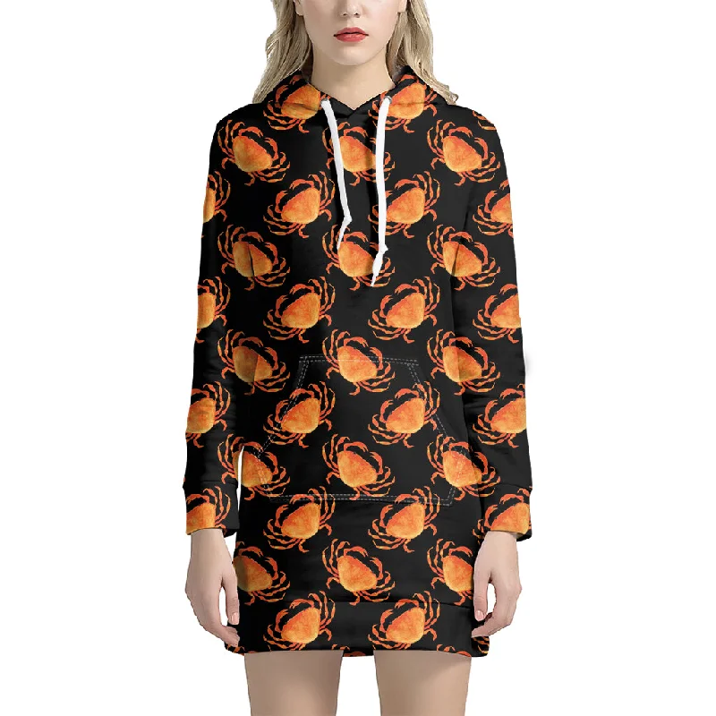 Watercolor Crab Pattern Print Pullover Hoodie Dress