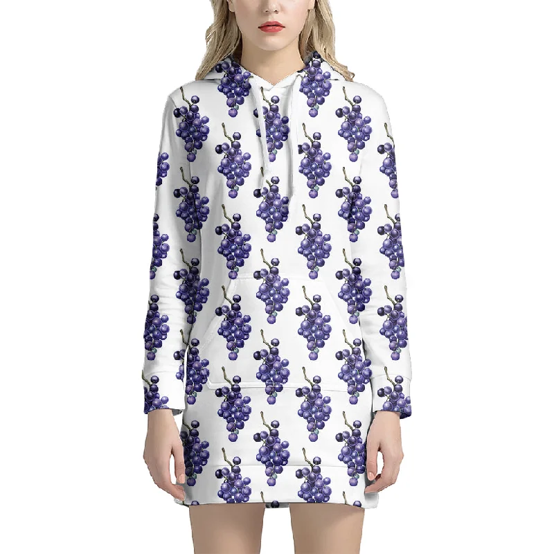Watercolor Grape Pattern Print Pullover Hoodie Dress