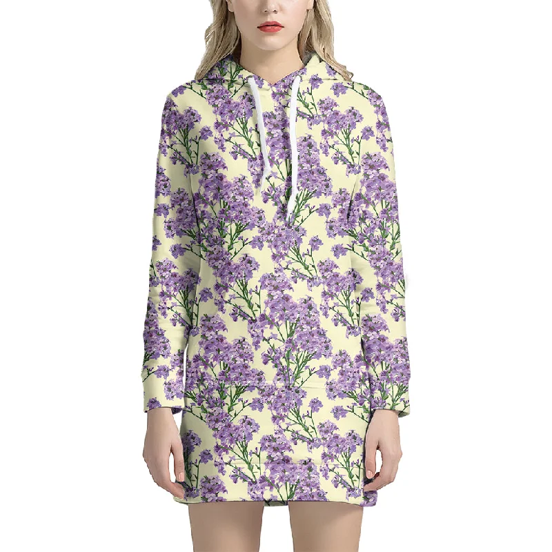 Watercolor Lavender Pattern Print Pullover Hoodie Dress