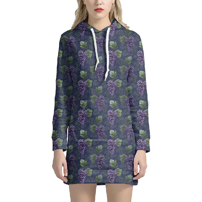 Watercolor Purple Grapes Pattern Print Pullover Hoodie Dress
