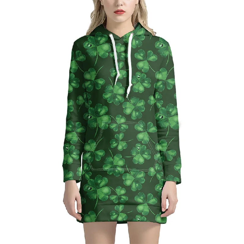 Watercolor Saint Patrick's Day Print Pullover Hoodie Dress