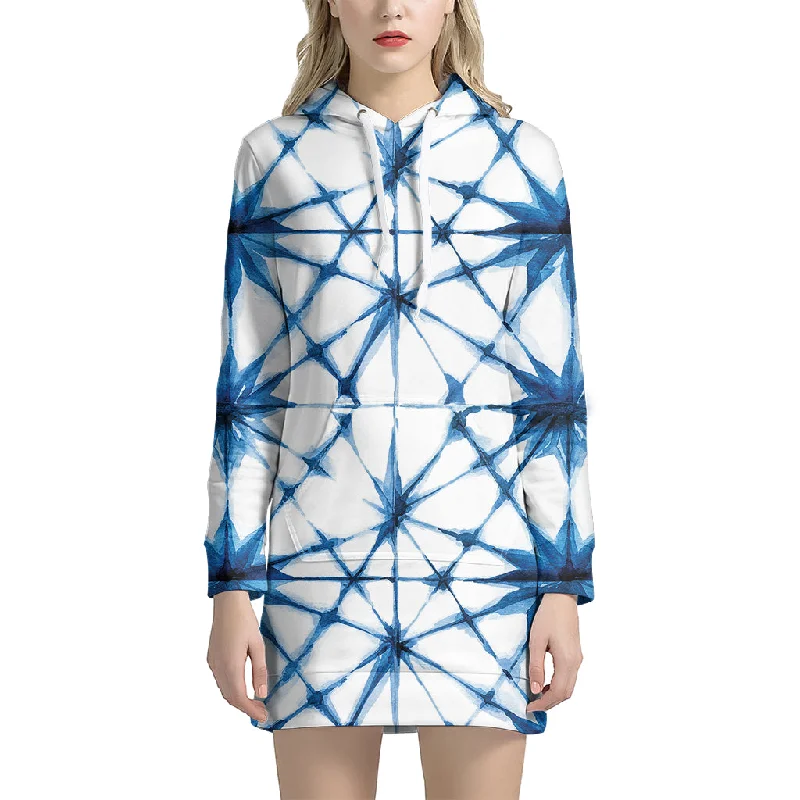 Watercolor Shibori Pattern Print Pullover Hoodie Dress