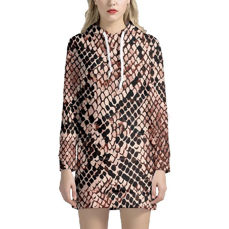 Watercolor Snakeskin Print Pullover Hoodie Dress