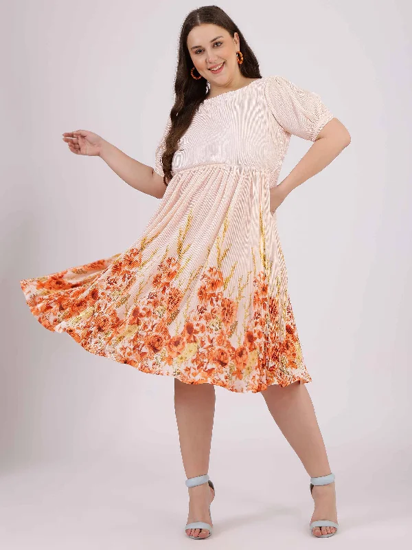 Women's Pink Polyester Printed Dress - Curvy Lane