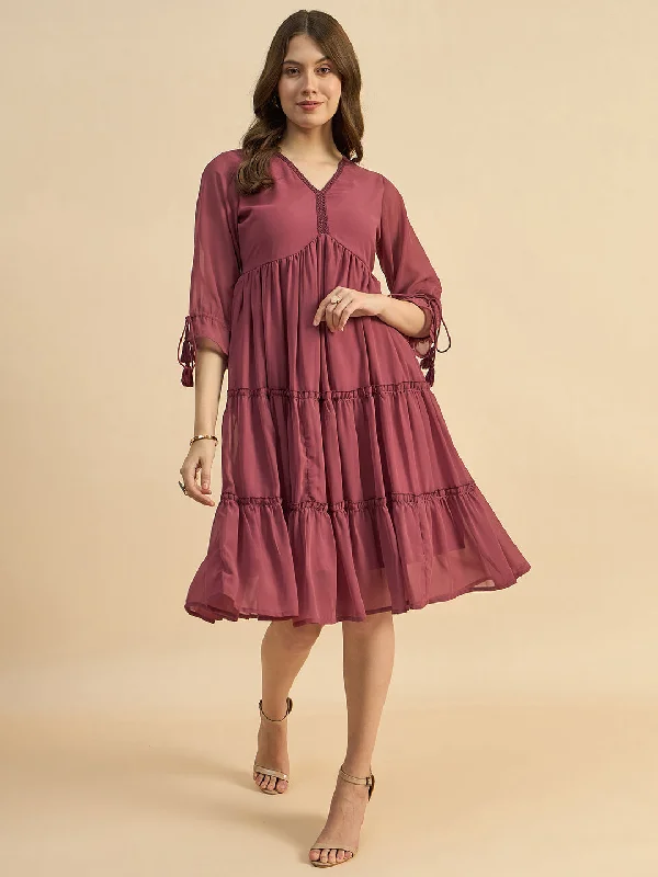 Women's Blue Georgette Solid Dress - Azira