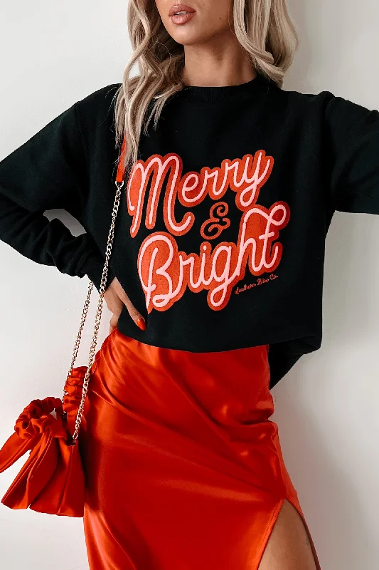 Always "Merry And Bright" Graphic Sweatshirt (Black) Hoodie with Pastel Soft Subtle