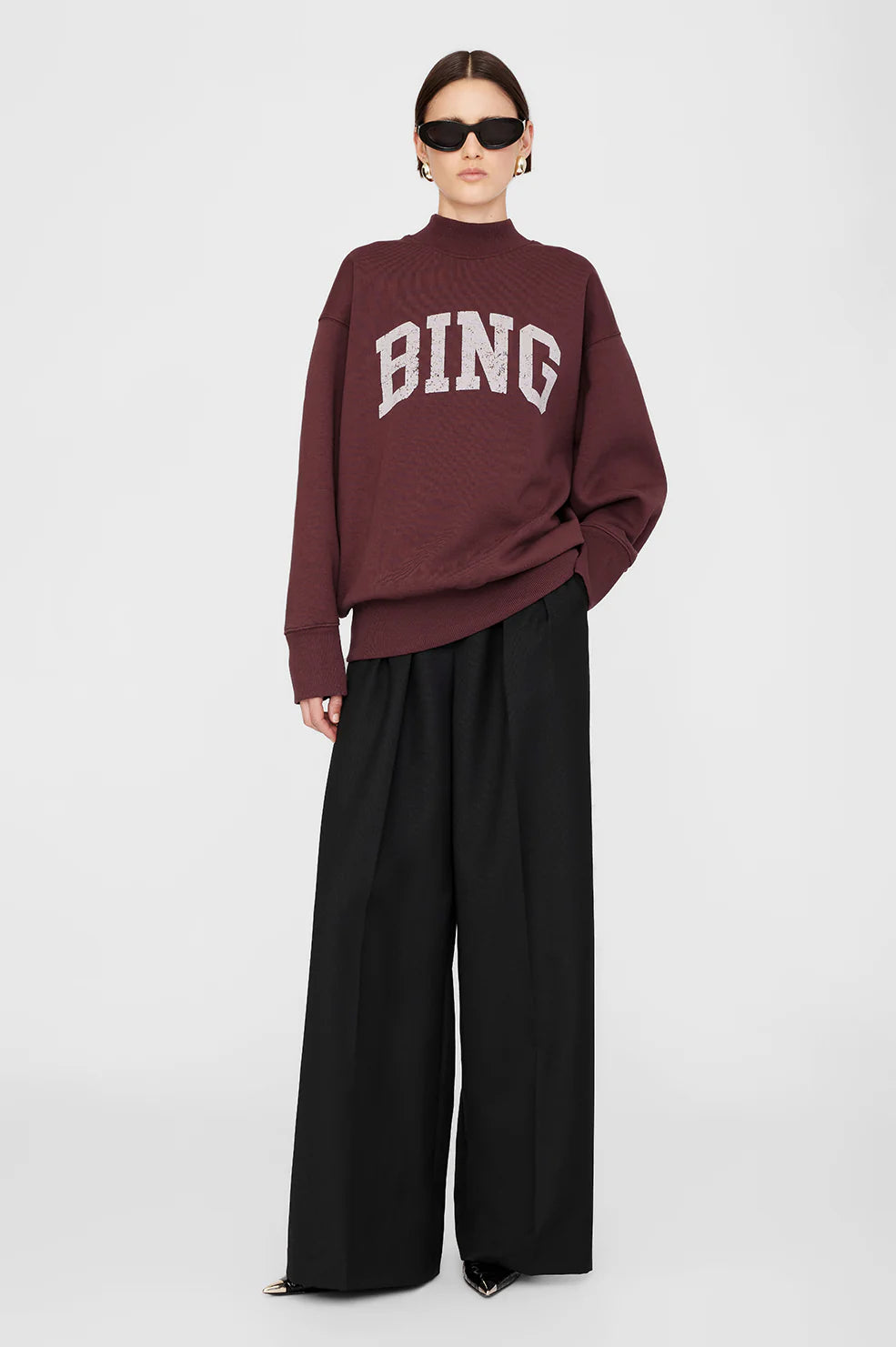 Anine Bing - Bradie Sweatshirt in Deep Burgandy Hoodie with Ribbed Hem Stretchable Secure