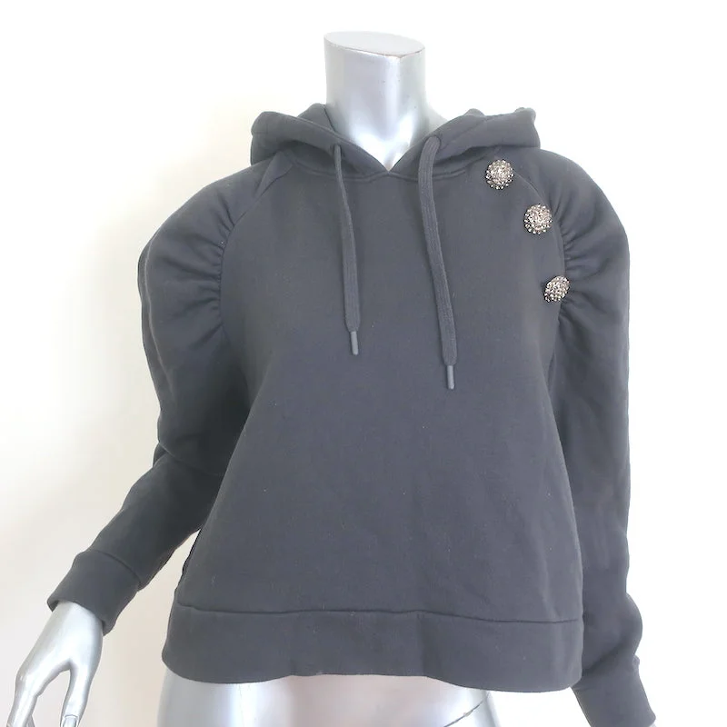 Ba&sh Bora Crystal-Embellished Hooded Sweatshirt Gray Size Small Hoodie with Logo Branding Identity