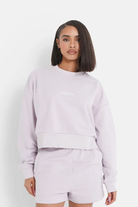 Sweatshirt court brodé Violet clair Cotton Hoodie Fleece Lining Warmth