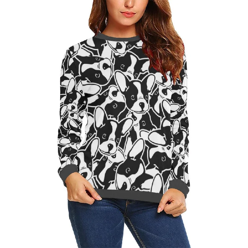 Bulldog Pattern Print Women's Sweatshirt Hoodie with Front Slit Layering Stylish