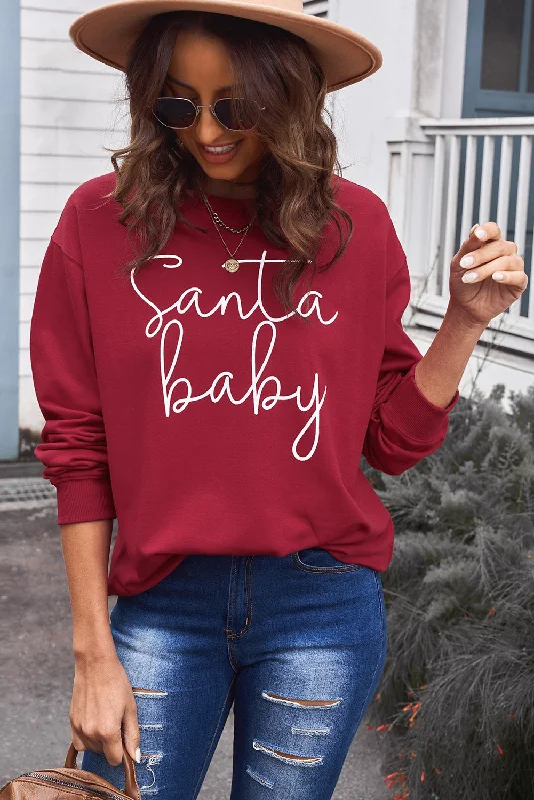 Christmas SANTA BABY Graphic Sweatshirt Hoodie with Button Placket Classic Preppy