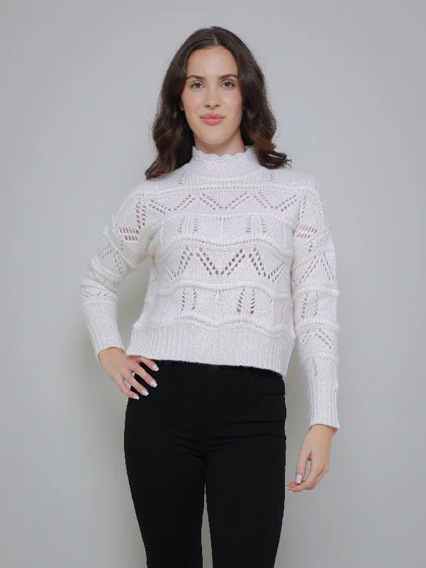 Chunky Wavy Pointelle Sweater - Chalk Elegant Classic Vintage