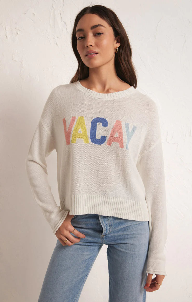 Z Supply Sienna Vacay Sweater White High Neck Crew Neck V-Neck